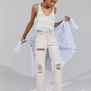 BDG High-Waisted Slim Straight Jean – Distressed Beige 32